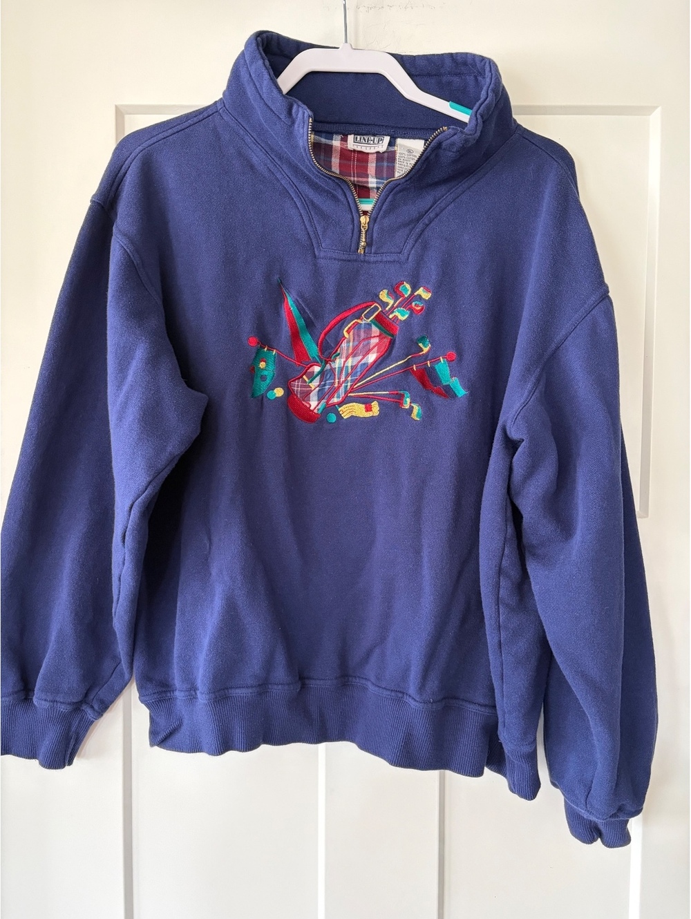ine-Up For Sport Embroidered Golf Quarter-Zip Sweatshirt — Navy, Size XL